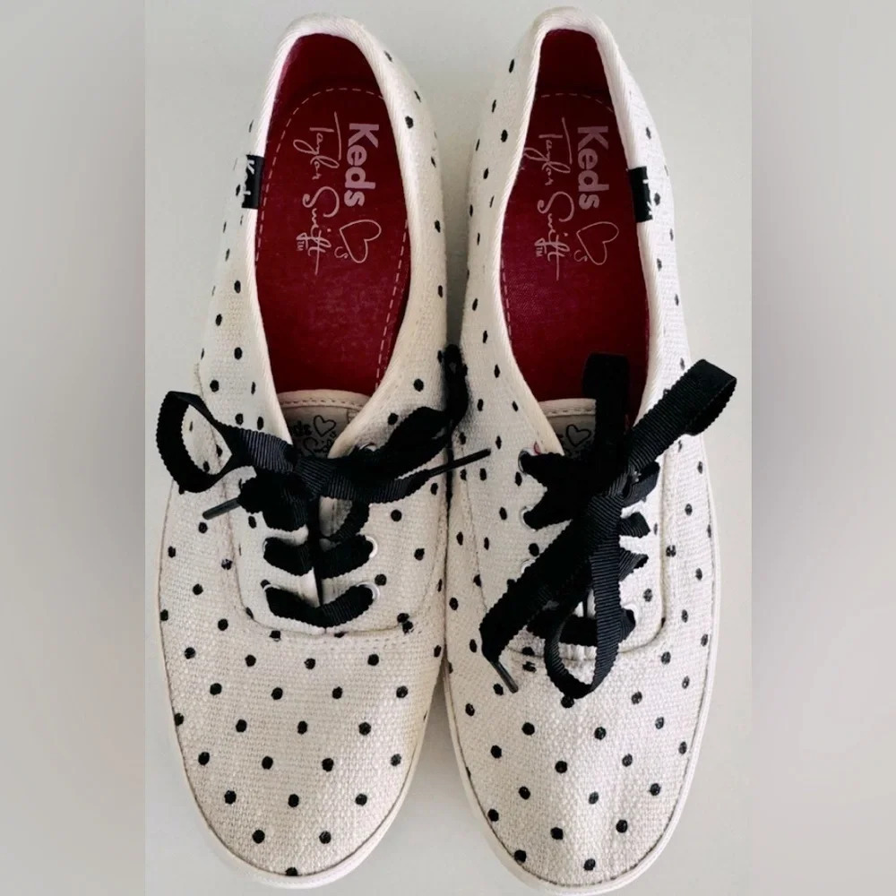 ❤️Taylor Swift KEDS ivory black polka dot ribbon sneakers heart swifty fandom 7